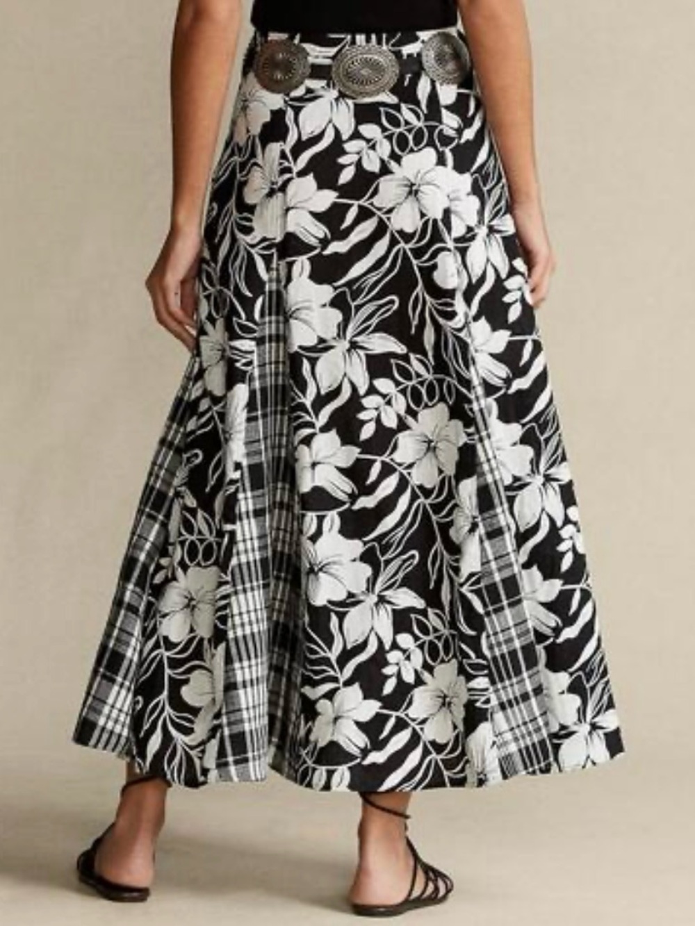Polo Ralph Lauren Floral & Plaid 100% Linen A-Line Panel Midi Skirt Women’s Sz 6 - Picture 2 of 13